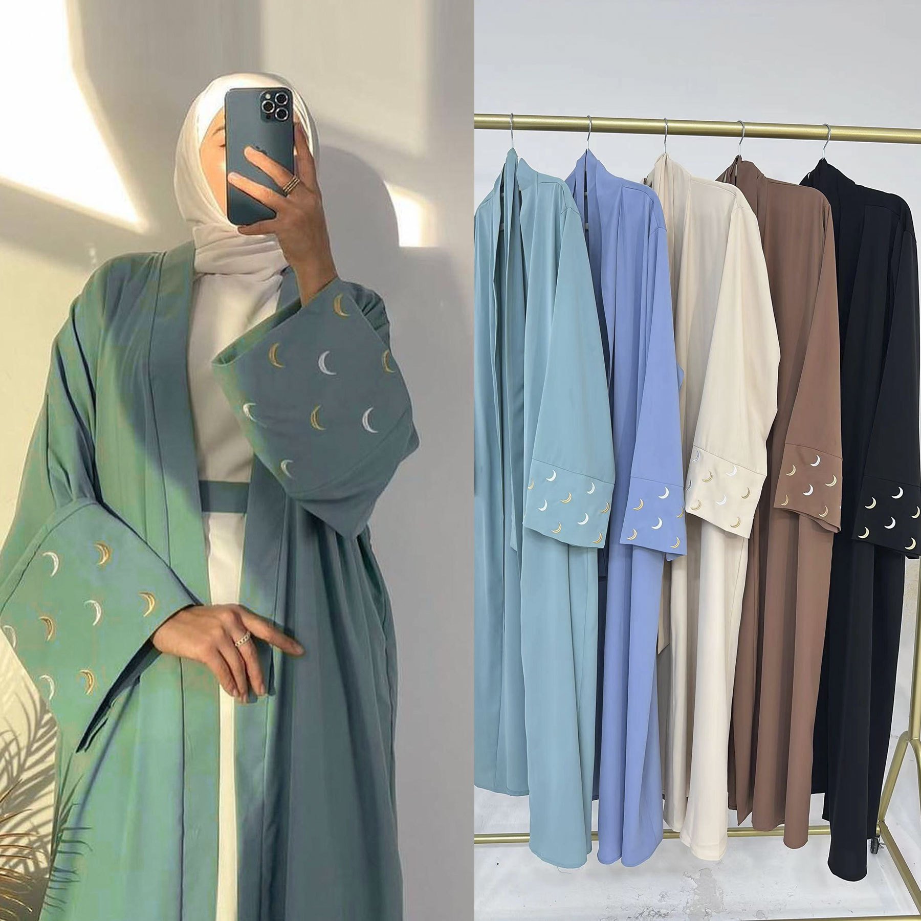 Hot Sell New EID Islamic Clothing Women's Dresses Nida Moon Embroidery Open Abaya Modest Dubai Abaya Women Muslim Dress