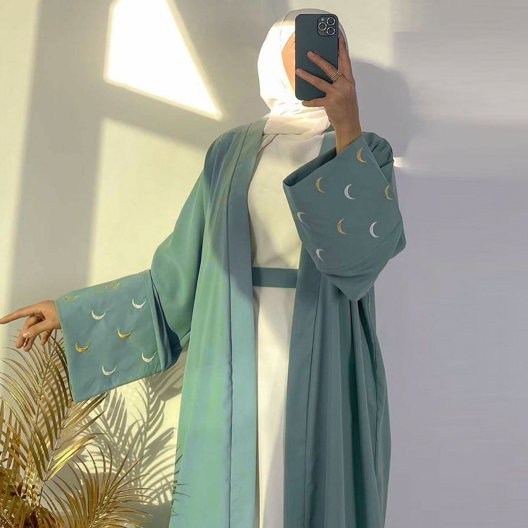 Hot Sell New EID Islamic Clothing Women's Dresses Nida Moon Embroidery Open Abaya Modest Dubai Abaya Women Muslim Dress
