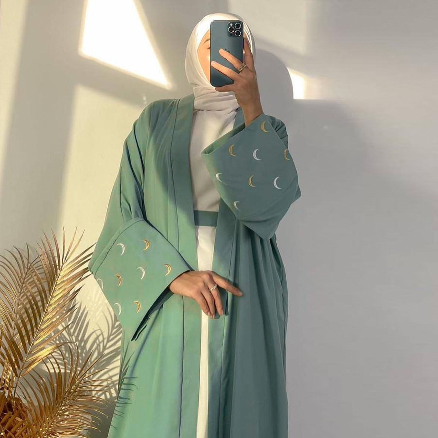Hot Sell New EID Islamic Clothing Women's Dresses Nida Moon Embroidery Open Abaya Modest Dubai Abaya Women Muslim Dress