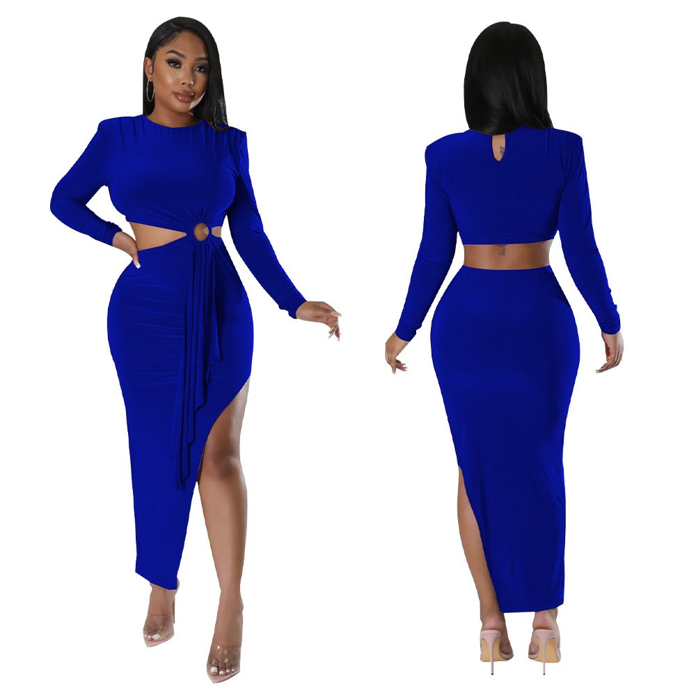2024 Wholesale Autumn Women's New Slim Evening Dresses Long Sleeve O-neck Lateral Dew Waist Dress Women Elegant Casual Dresses
