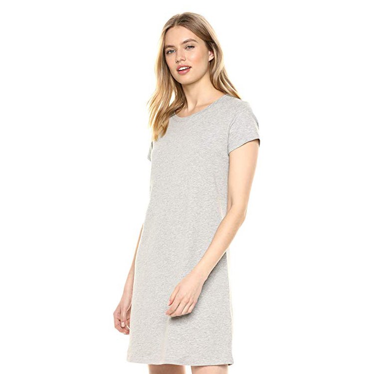 Amazon Brand Daily Women's Lived-in Knit Cotton Crewneck Short Sleeve T-Shirt Dress Women Lady Casual Midi Dress For Summer