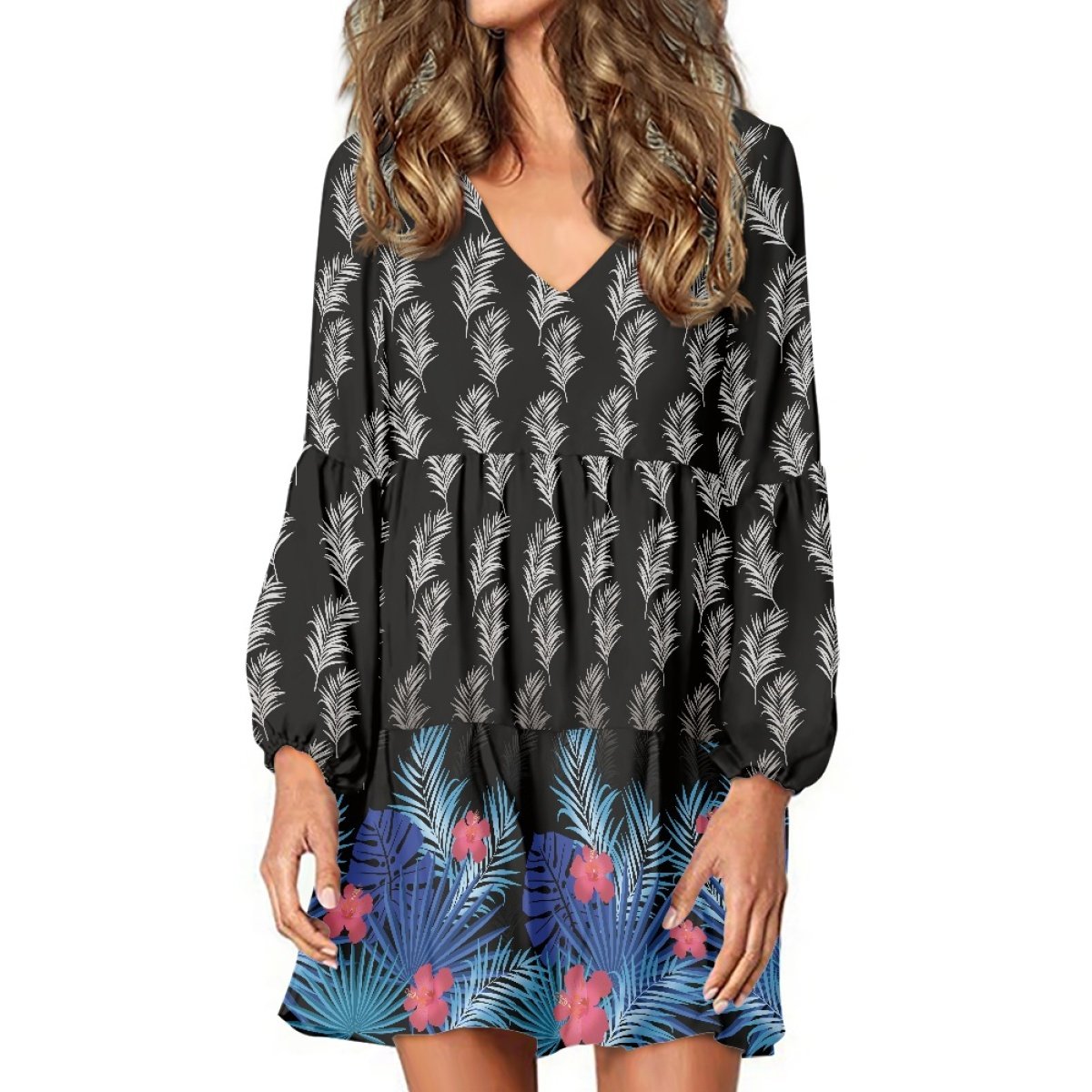 Polyester Knit fashion Women's Clothing Polynesian Tribal Samoa Fiji Custom Long Sleeve Loose Dresses Flower Print Custom