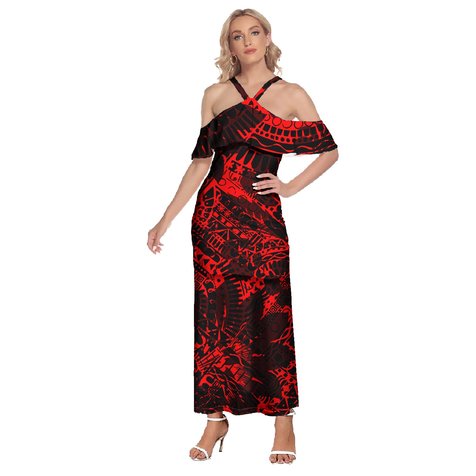 Ruffle Dress Polynesian Tribal Clothing Samoan Puletasi Tapa Samoan Flower Print Custom Two Piece Dress Set Women Clothing
