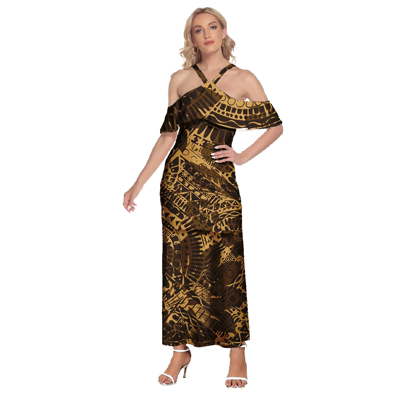 Ruffle Dress Polynesian Tribal Clothing Samoan Puletasi Tapa Samoan Flower Print Custom Two Piece Dress Set Women Clothing