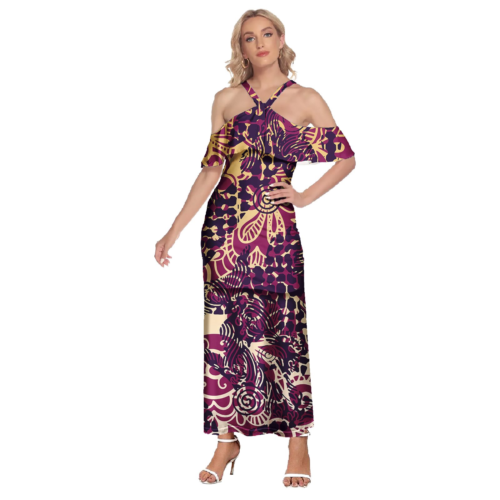Ruffle Dress Polynesian Tribal Clothing Samoan Puletasi Tapa Samoan Flower Print Custom Two Piece Dress Set Women Clothing