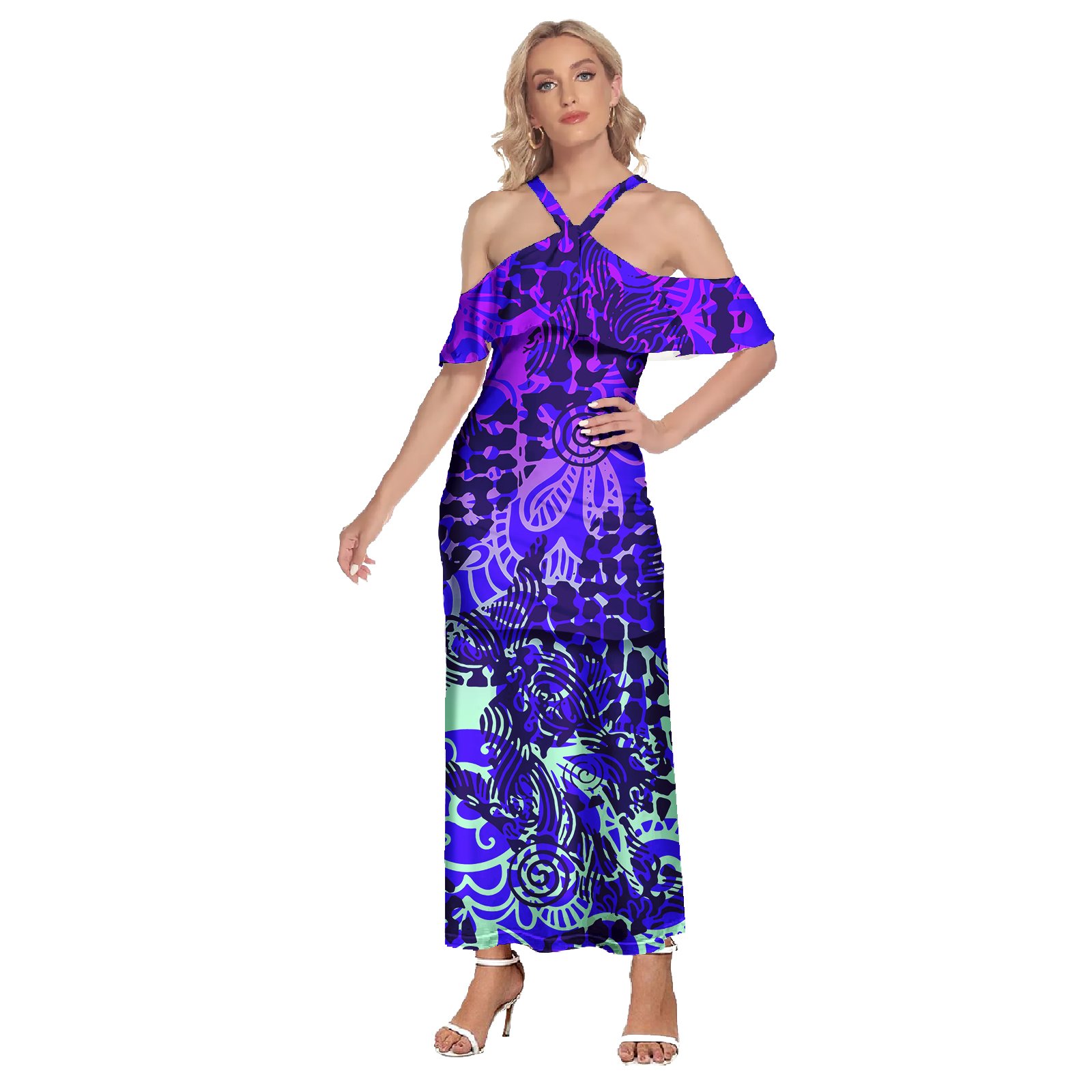 Ruffle Dress Polynesian Tribal Clothing Samoan Puletasi Tapa Samoan Flower Print Custom Two Piece Dress Set Women Clothing