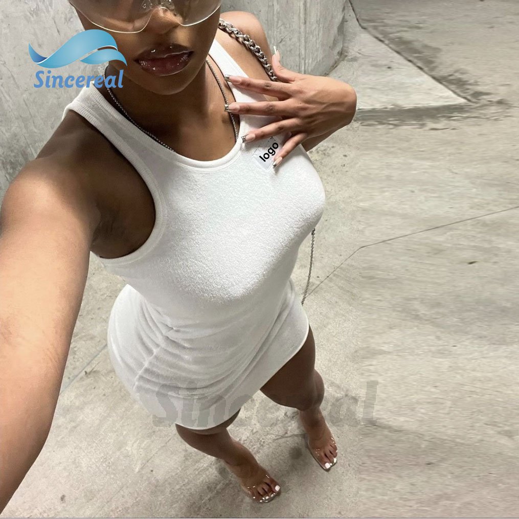 Fashion popular designer sexy custom bodycon sleeveless summer prom 2024 terry towel formal Mini tank top casual dresses