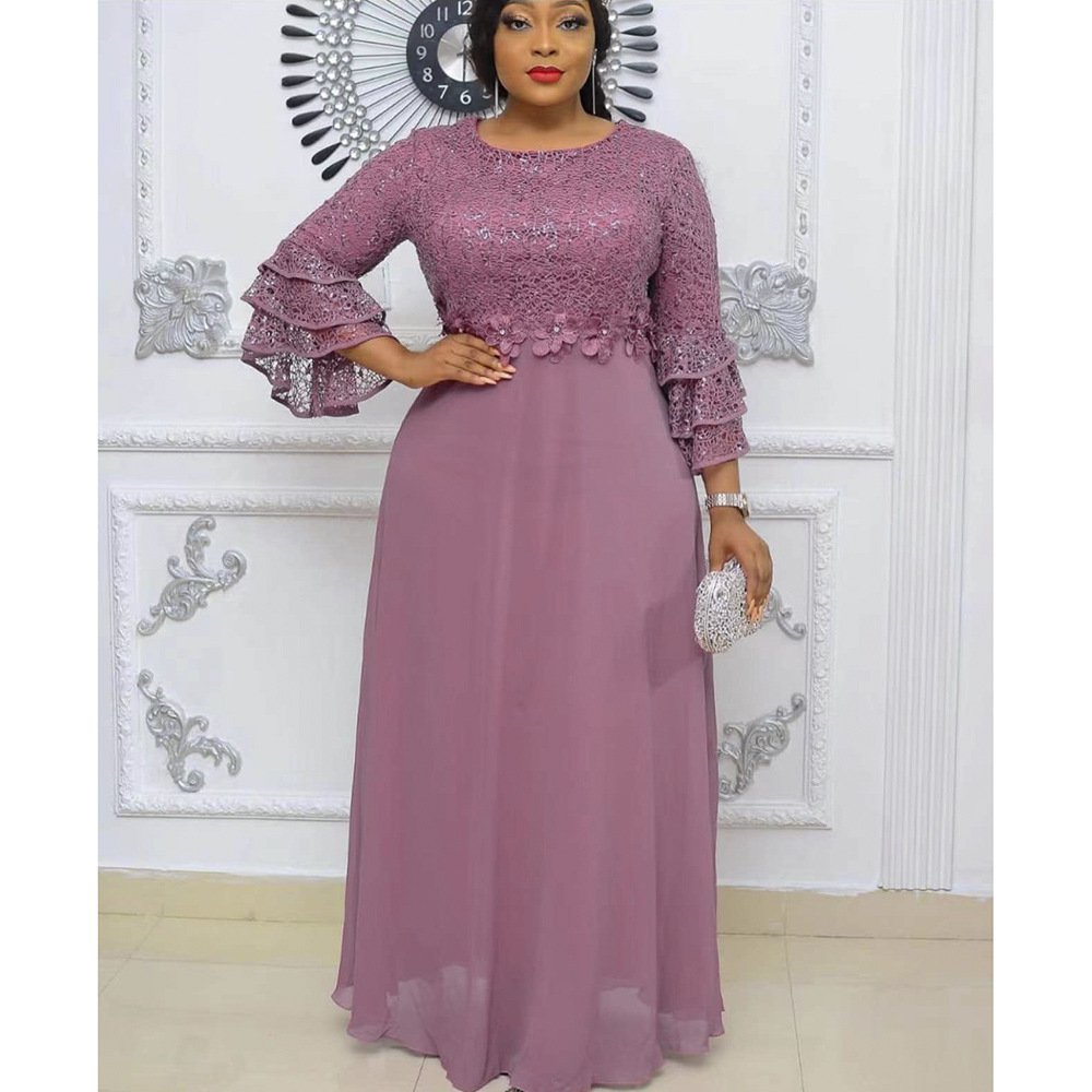 High quality african plus size clothing lace chiffon dress elegant design maxi dress