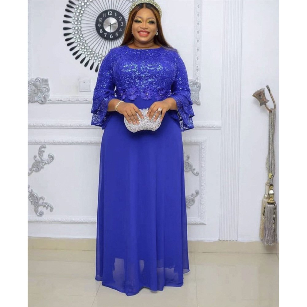 High quality african plus size clothing lace chiffon dress elegant design maxi dress