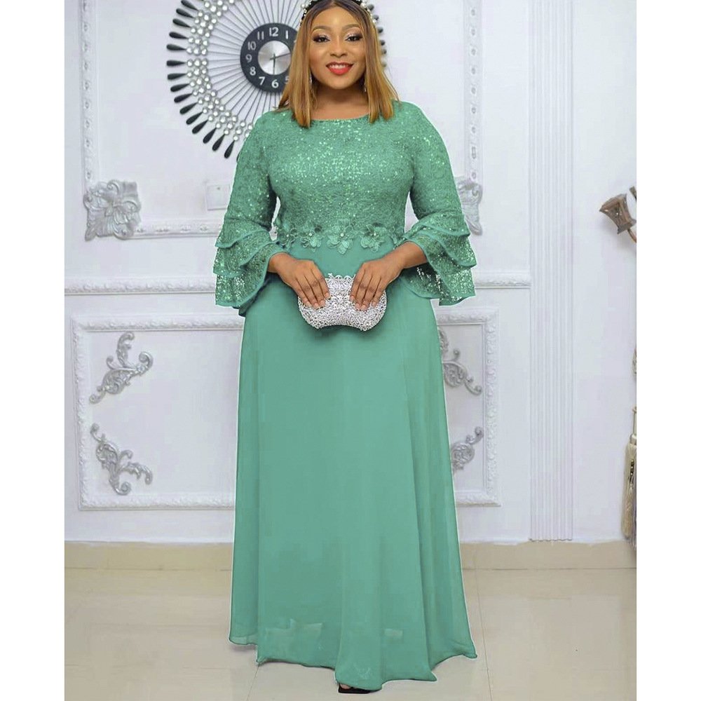 High quality african plus size clothing lace chiffon dress elegant design maxi dress