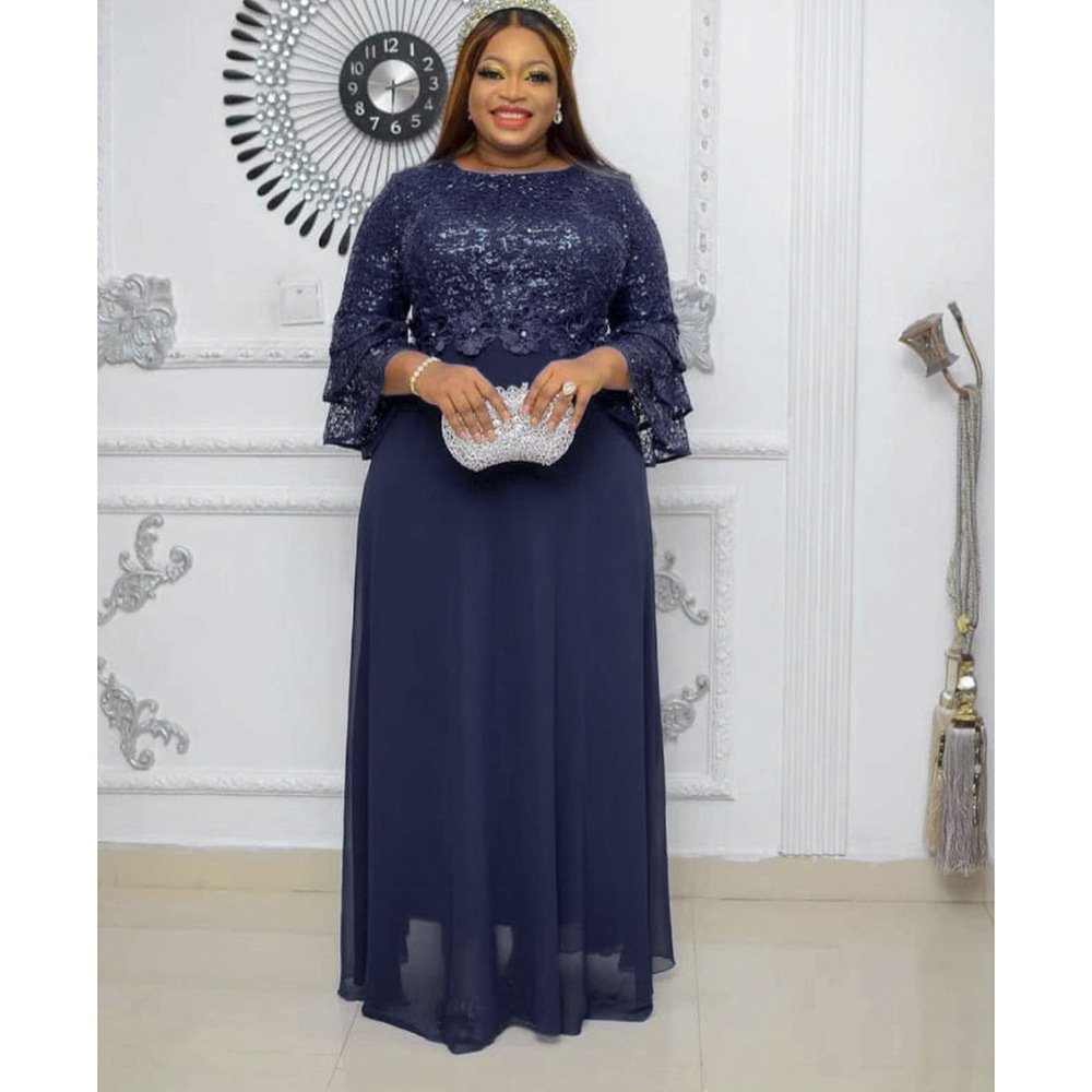 High quality african plus size clothing lace chiffon dress elegant design maxi dress