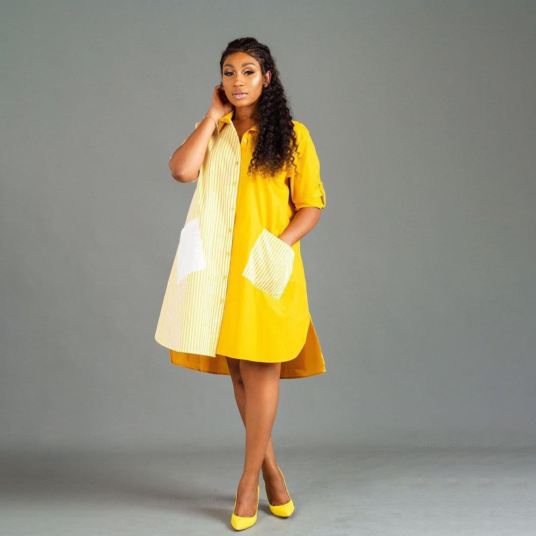 Women's Long Sleeve Patchwork Pocket Matching Loose Asymmetry Button Down Shirt Dress