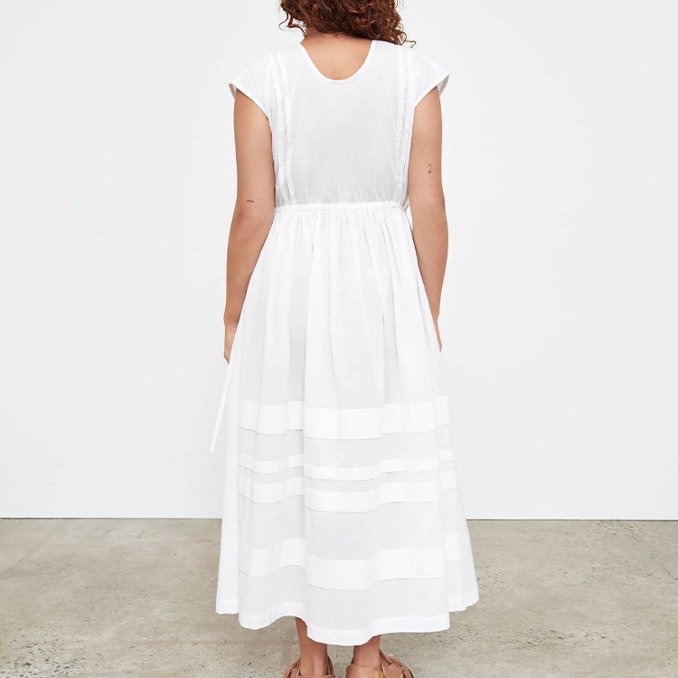 Shirt Round Neck Sleeveless Casual Long White Dresses For Woman Elegant Casual Dress With Hidden Side Pockets