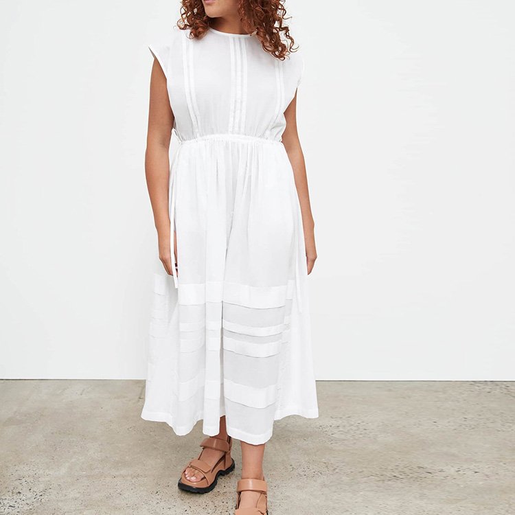 Shirt Round Neck Sleeveless Casual Long White Dresses For Woman Elegant Casual Dress With Hidden Side Pockets