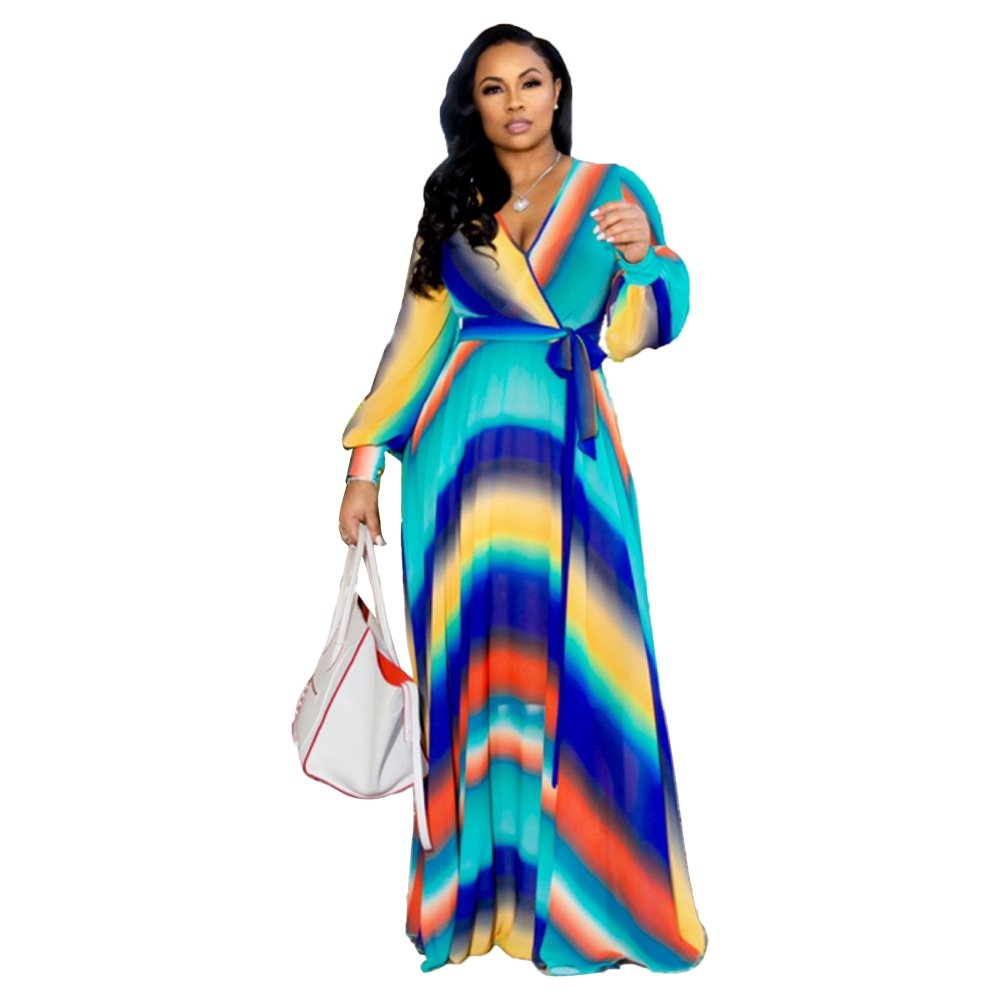 Hot Sale Long Printed Lady Dresses Casual Maxi Dress