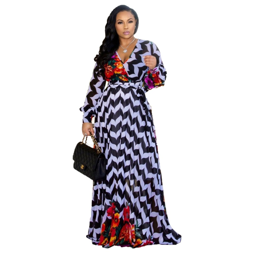 Hot Sale Long Printed Lady Dresses Casual Maxi Dress