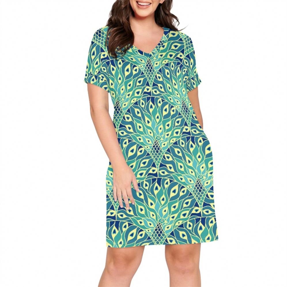 Custom Short-sleeved Loose-fitting Dress Print On Demand Women's Clothing Knee-length Casual Dresses Women T shirt Loose Dress