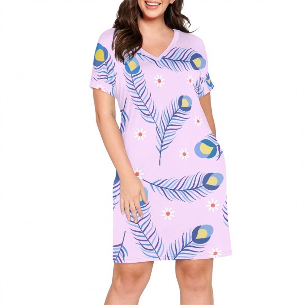 Custom Short-sleeved Loose-fitting Dress Print On Demand Women's Clothing Knee-length Casual Dresses Women T shirt Loose Dress