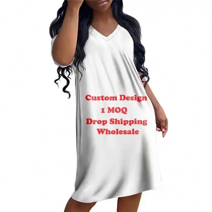 Custom Short-sleeved Loose-fitting Dress Print On Demand Women's Clothing Knee-length Casual Dresses Women T shirt Loose Dress