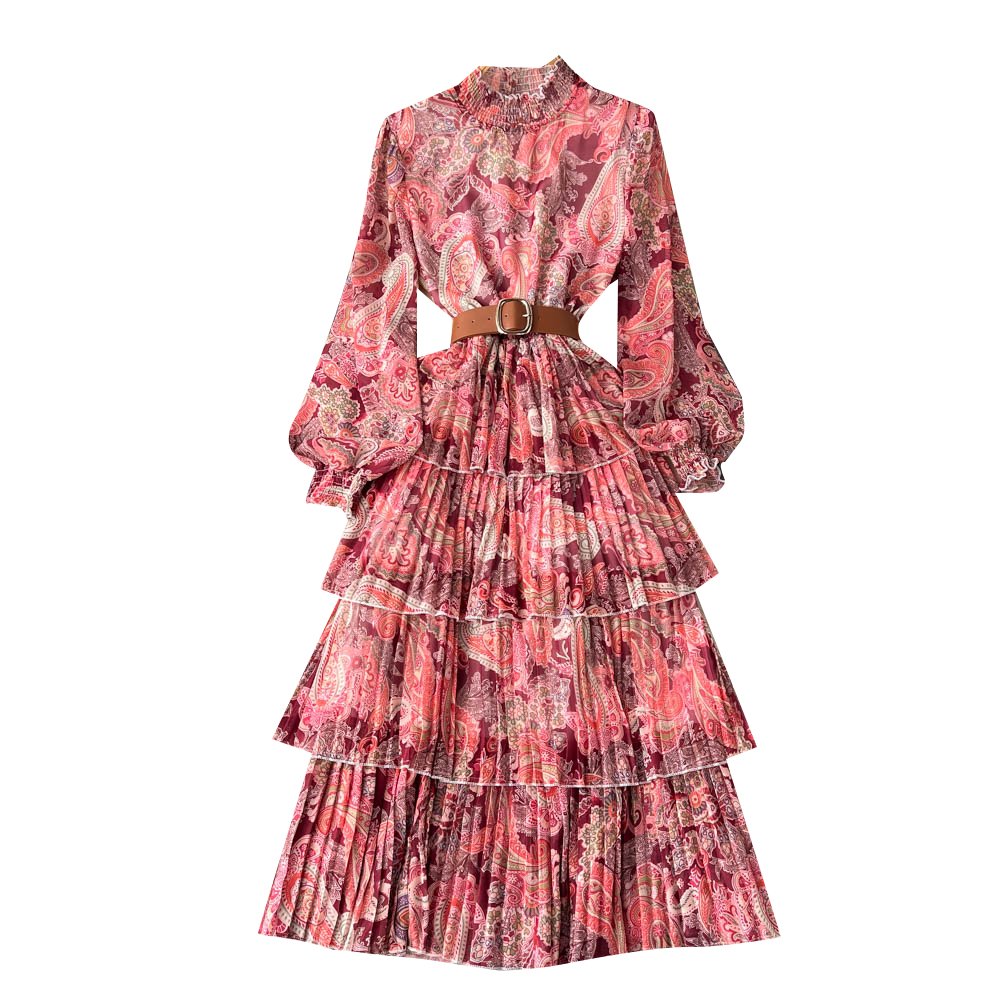 Summer Women's Dress Slit Straps Digital Print Retro Small Flowers print vacation dress elegant casual dress for women