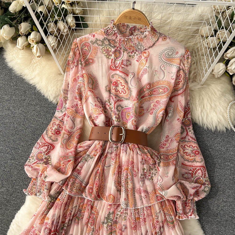 Summer Women's Dress Slit Straps Digital Print Retro Small Flowers print vacation dress elegant casual dress for women