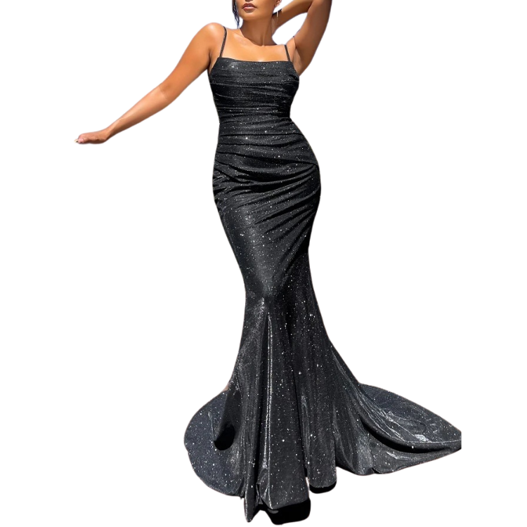 Floor Length Slim Backless Prom Sequins Evening Dresses Gown Strappy Padded Stretch Wedding Party Dress Evening Gown