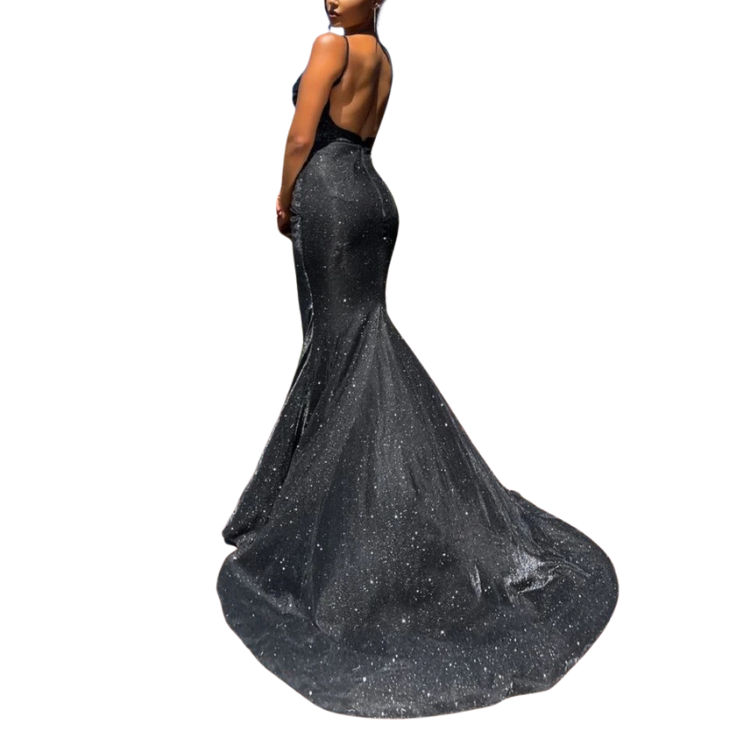 Floor Length Slim Backless Prom Sequins Evening Dresses Gown Strappy Padded Stretch Wedding Party Dress Evening Gown