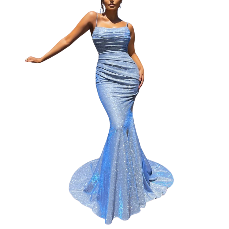 Floor Length Slim Backless Prom Sequins Evening Dresses Gown Strappy Padded Stretch Wedding Party Dress Evening Gown