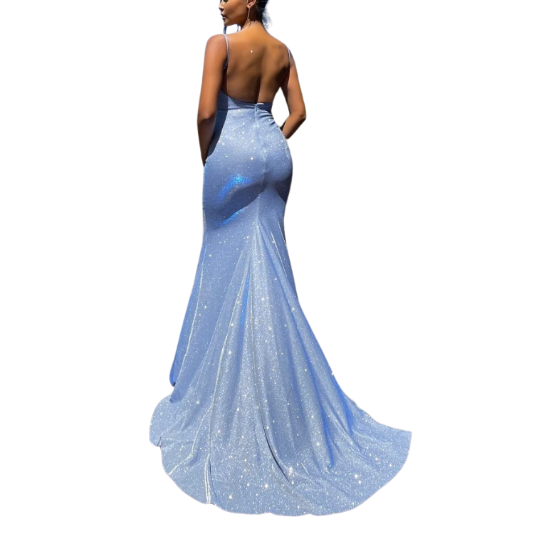 Floor Length Slim Backless Prom Sequins Evening Dresses Gown Strappy Padded Stretch Wedding Party Dress Evening Gown