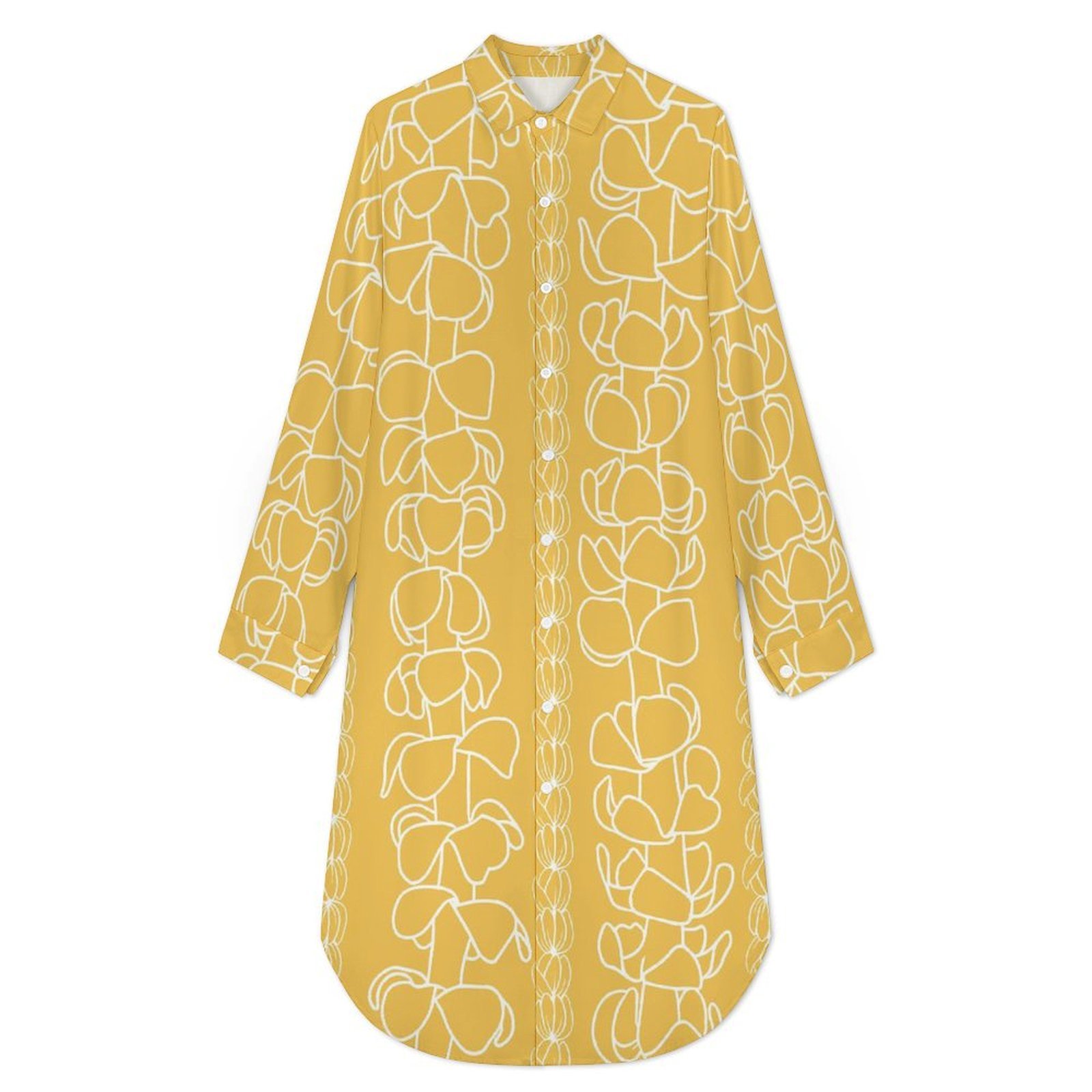 Wholesale Luxury Summer Loose Casual Autumn Hemp Long Shirt Dress Office Lady Puakenikeni Hawaiian Tropical Style Dress