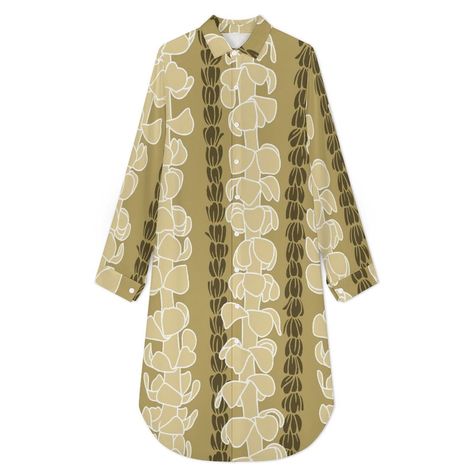 Wholesale Luxury Summer Loose Casual Autumn Hemp Long Shirt Dress Office Lady Puakenikeni Hawaiian Tropical Style Dress