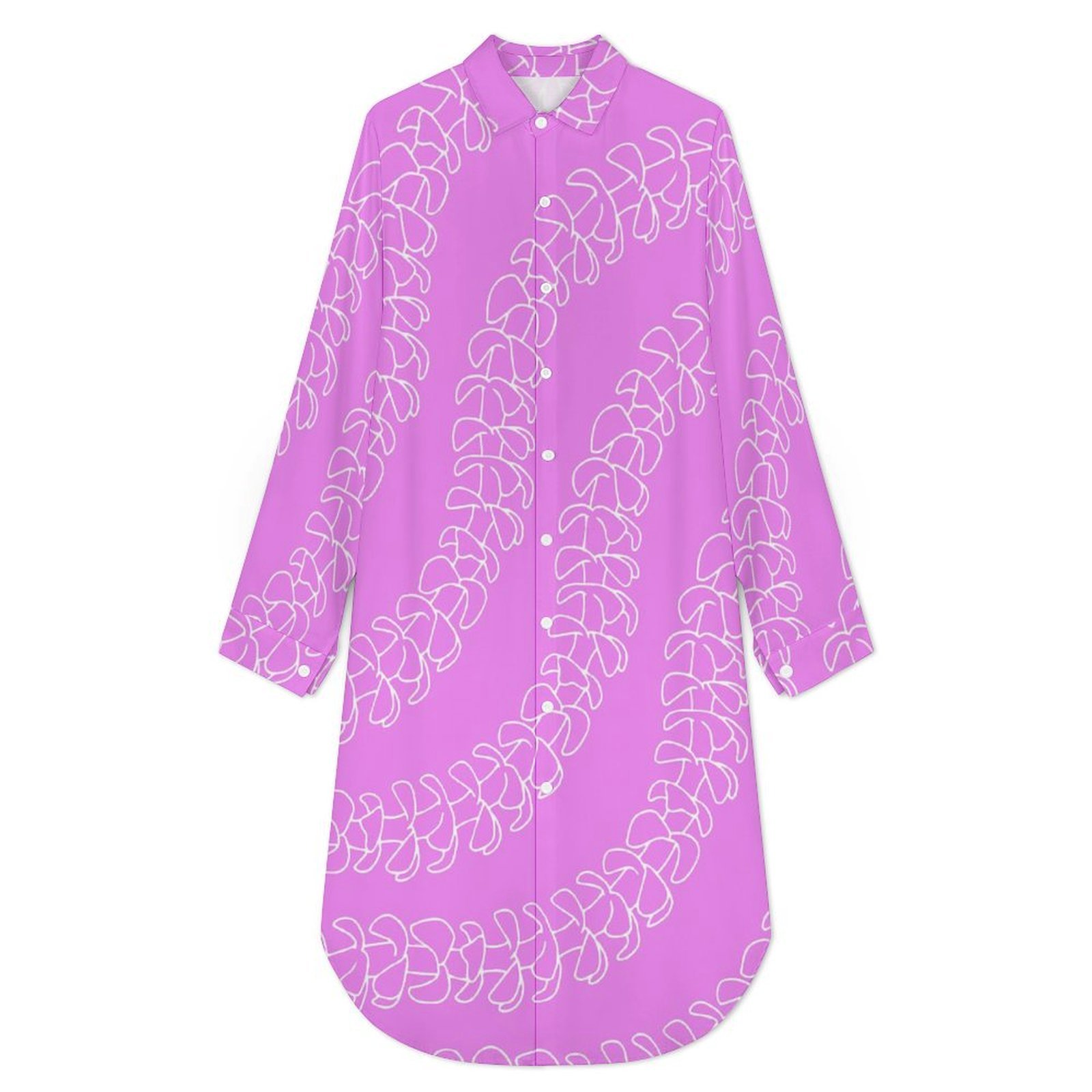 Wholesale Luxury Summer Loose Casual Autumn Hemp Long Shirt Dress Office Lady Puakenikeni Hawaiian Tropical Style Dress