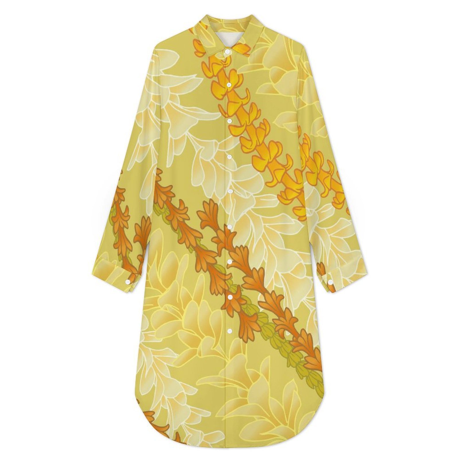 Wholesale Luxury Summer Loose Casual Autumn Hemp Long Shirt Dress Office Lady Puakenikeni Hawaiian Tropical Style Dress