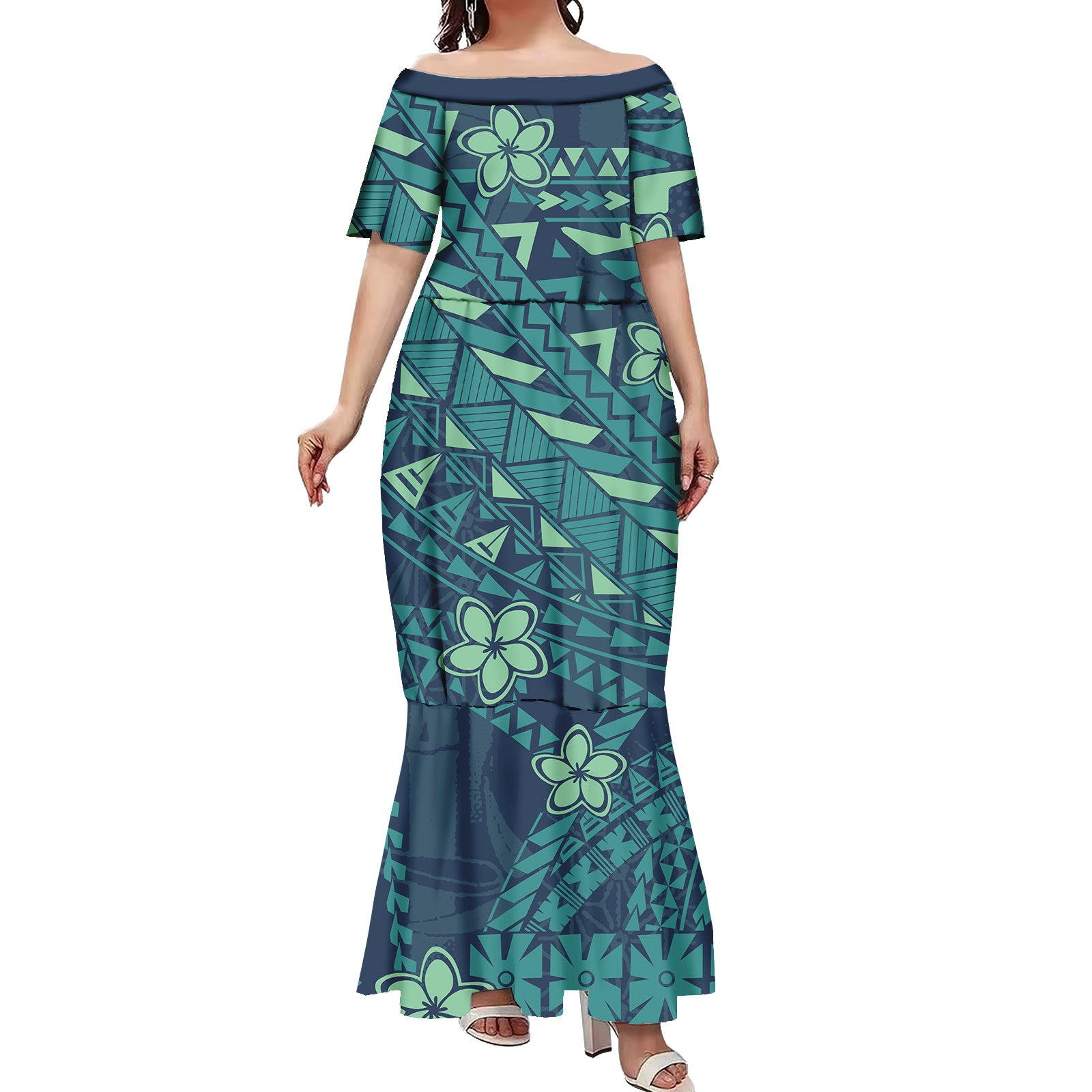 High Quality Casual Off Shoulder Printed Mermaid Dresses Plus Size Hawaiian Beach Summer Long Women Samoan Dresses