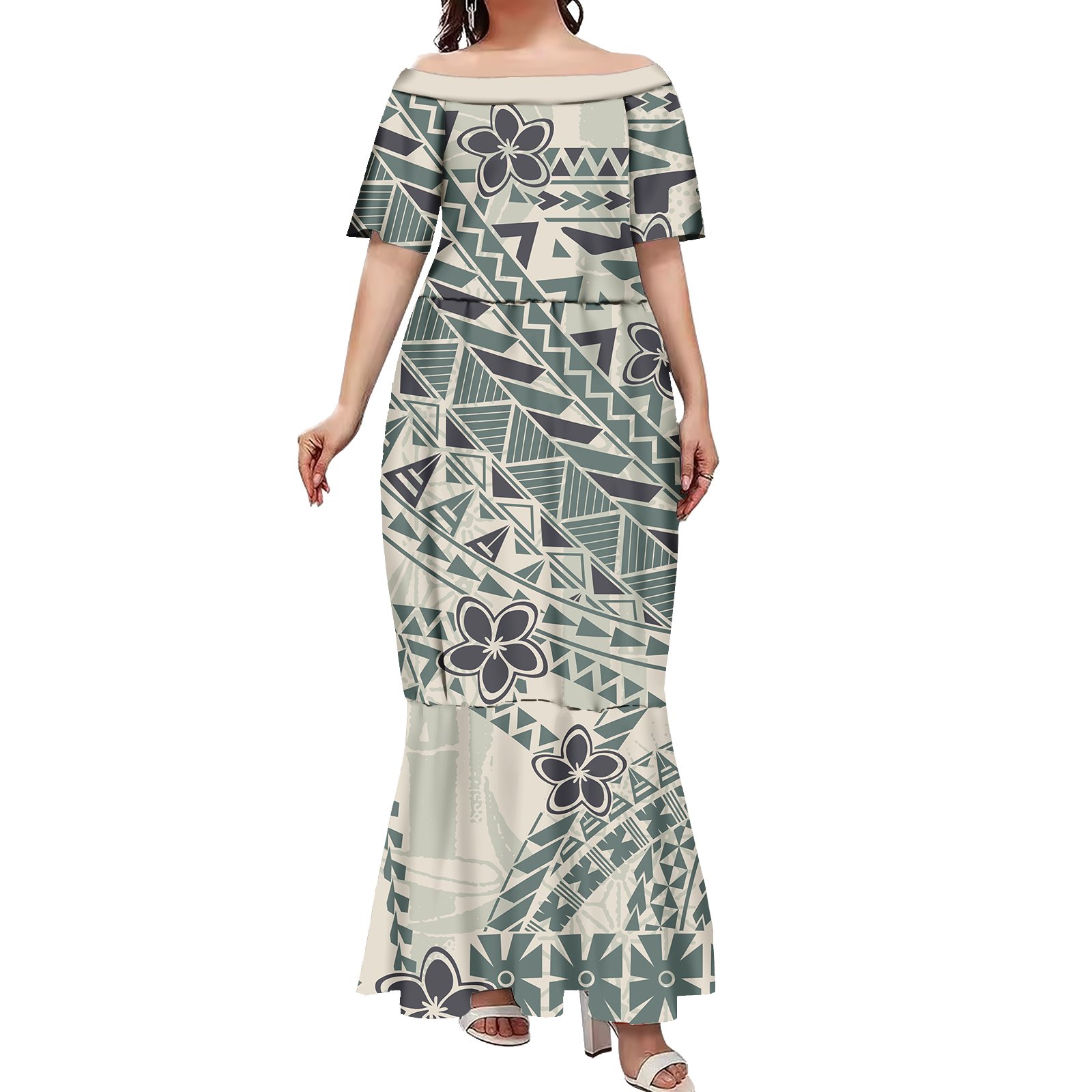 High Quality Casual Off Shoulder Printed Mermaid Dresses Plus Size Hawaiian Beach Summer Long Women Samoan Dresses