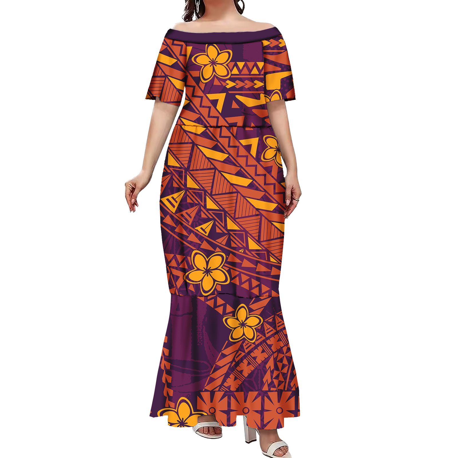 High Quality Casual Off Shoulder Printed Mermaid Dresses Plus Size Hawaiian Beach Summer Long Women Samoan Dresses