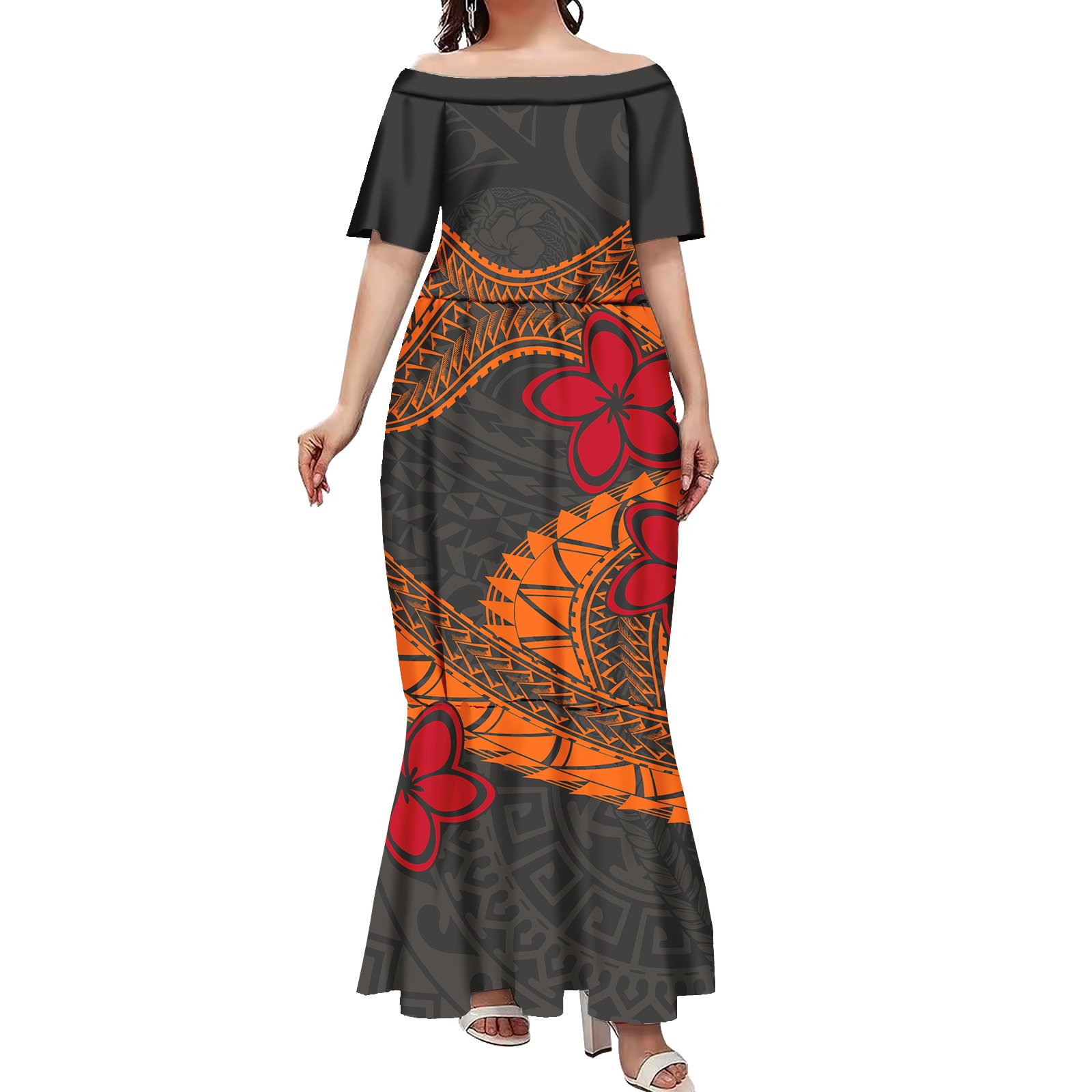 High Quality Casual Off Shoulder Printed Mermaid Dresses Plus Size Hawaiian Beach Summer Long Women Samoan Dresses