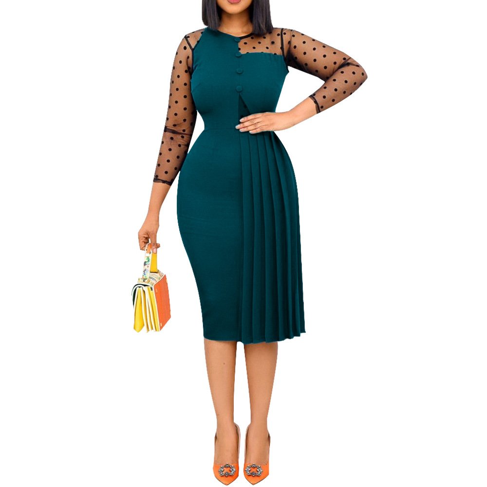 2023 ladies woman mesh sleeve formal work office peplum vintage modest pencil party plus size elegant career dresses for women