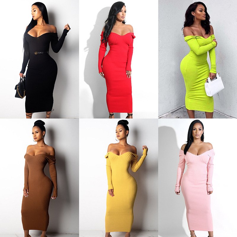 Boutique clothing elegant casual sweater knit strapless basic bodycon dresses women