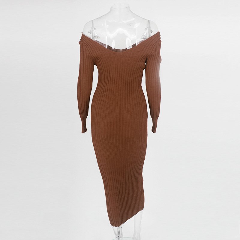 Boutique clothing elegant casual sweater knit strapless basic bodycon dresses women