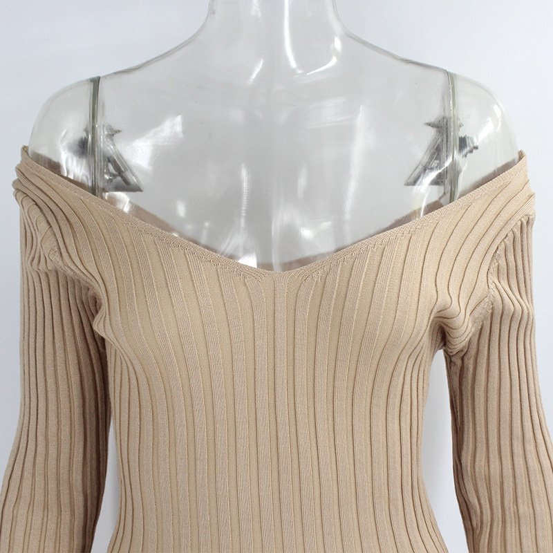 Boutique clothing elegant casual sweater knit strapless basic bodycon dresses women