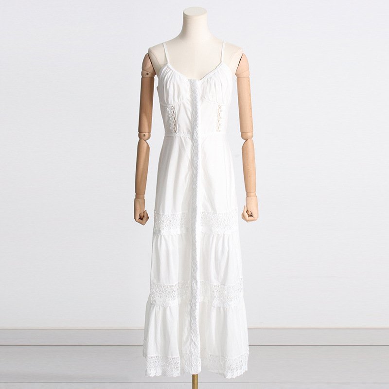 2023 Summer New Design Niche Dresses Lace Hollow Waist Slimming Suspender Dress