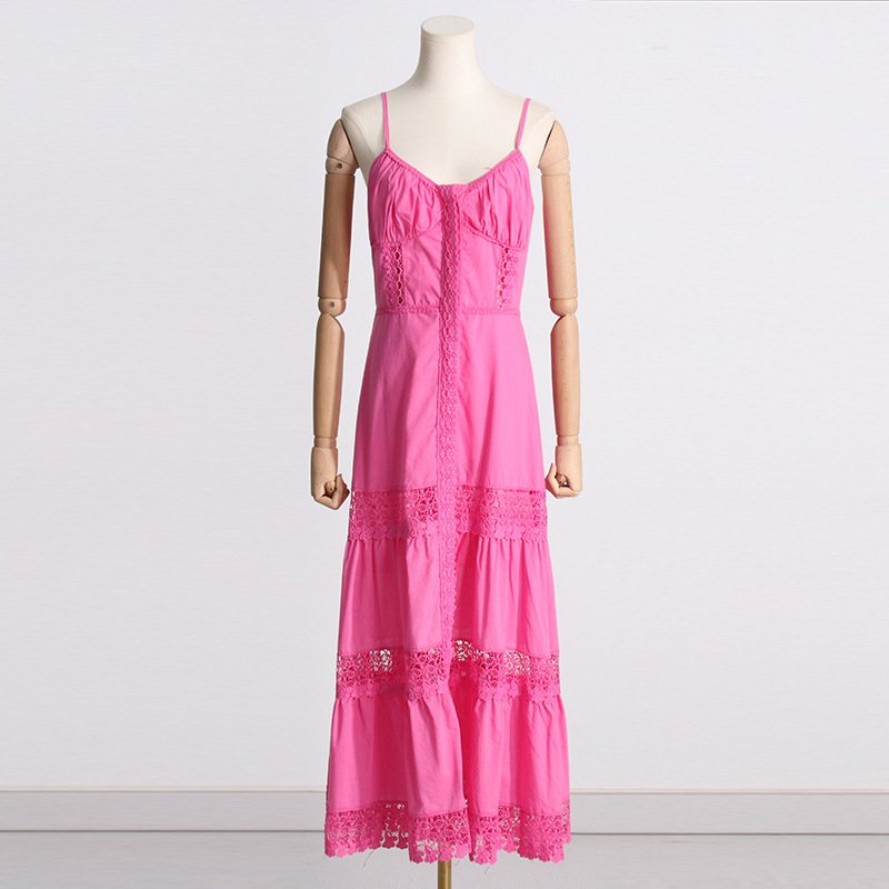 2023 Summer New Design Niche Dresses Lace Hollow Waist Slimming Suspender Dress
