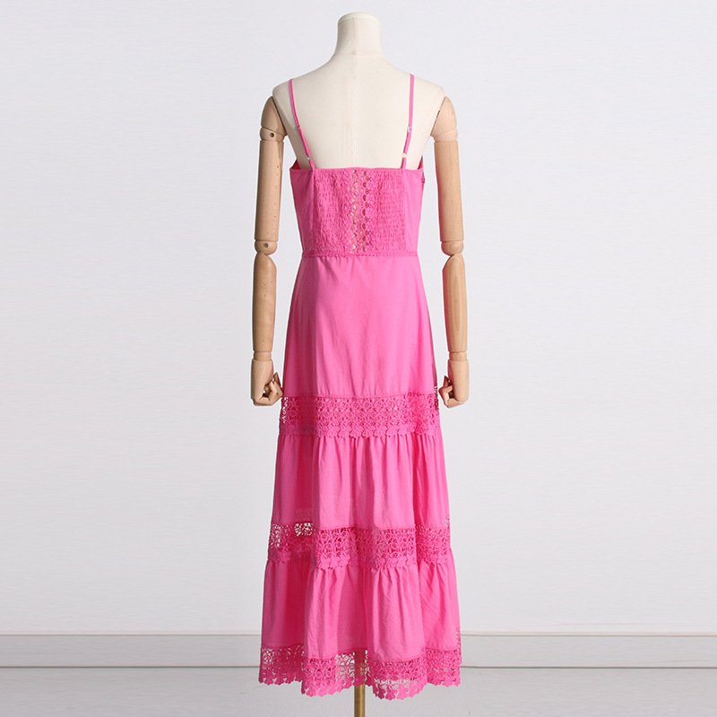 2023 Summer New Design Niche Dresses Lace Hollow Waist Slimming Suspender Dress