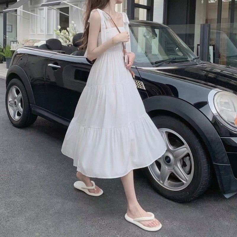 2023 New French Gentle Vintage Print Strap Dress Summer Women's clothing Casual dress A-line Long Skirt Elegant Casual Dresses