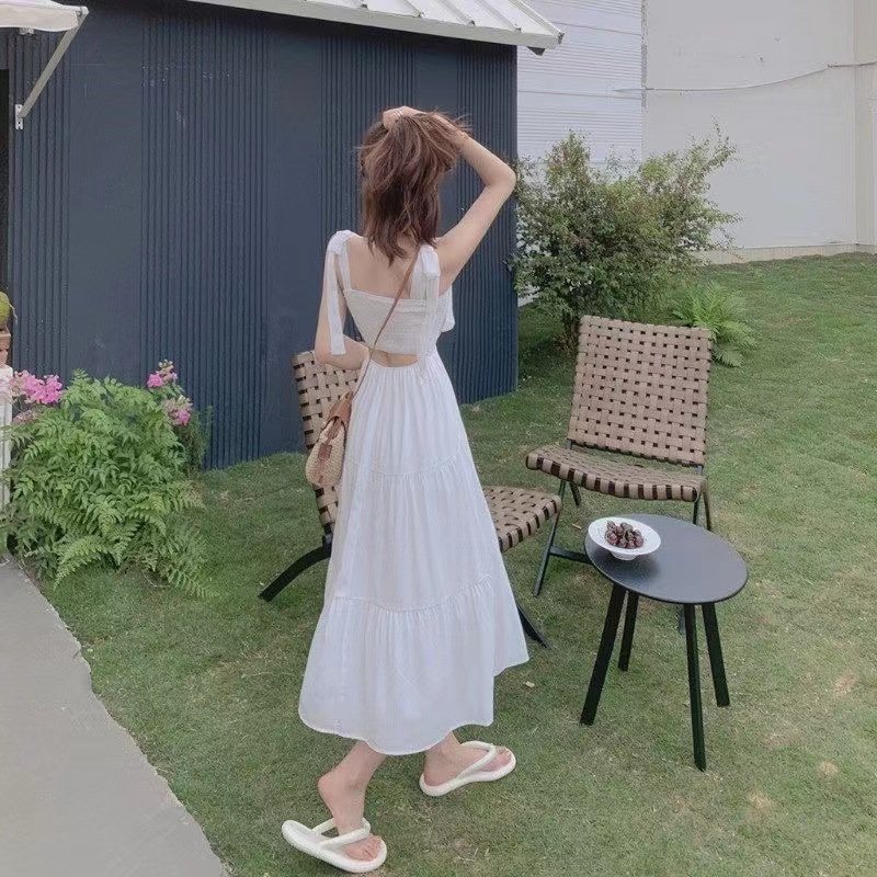 2023 New French Gentle Vintage Print Strap Dress Summer Women's clothing Casual dress A-line Long Skirt Elegant Casual Dresses