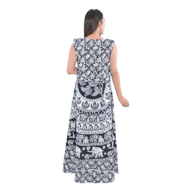 Indian Women's Casual Bohemian Maxi Dress Handmade Cotton Ethnic Gypsy Boho Strapless Sleeveless Mandala Design Comfortable