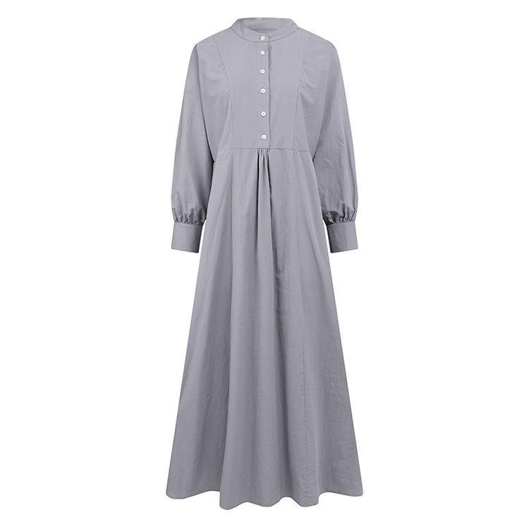 New Pleated Hem Muslim Long Dress Button crew neck Loose A-Line Dress Abaya Islamic Clothing manufacturers women dress