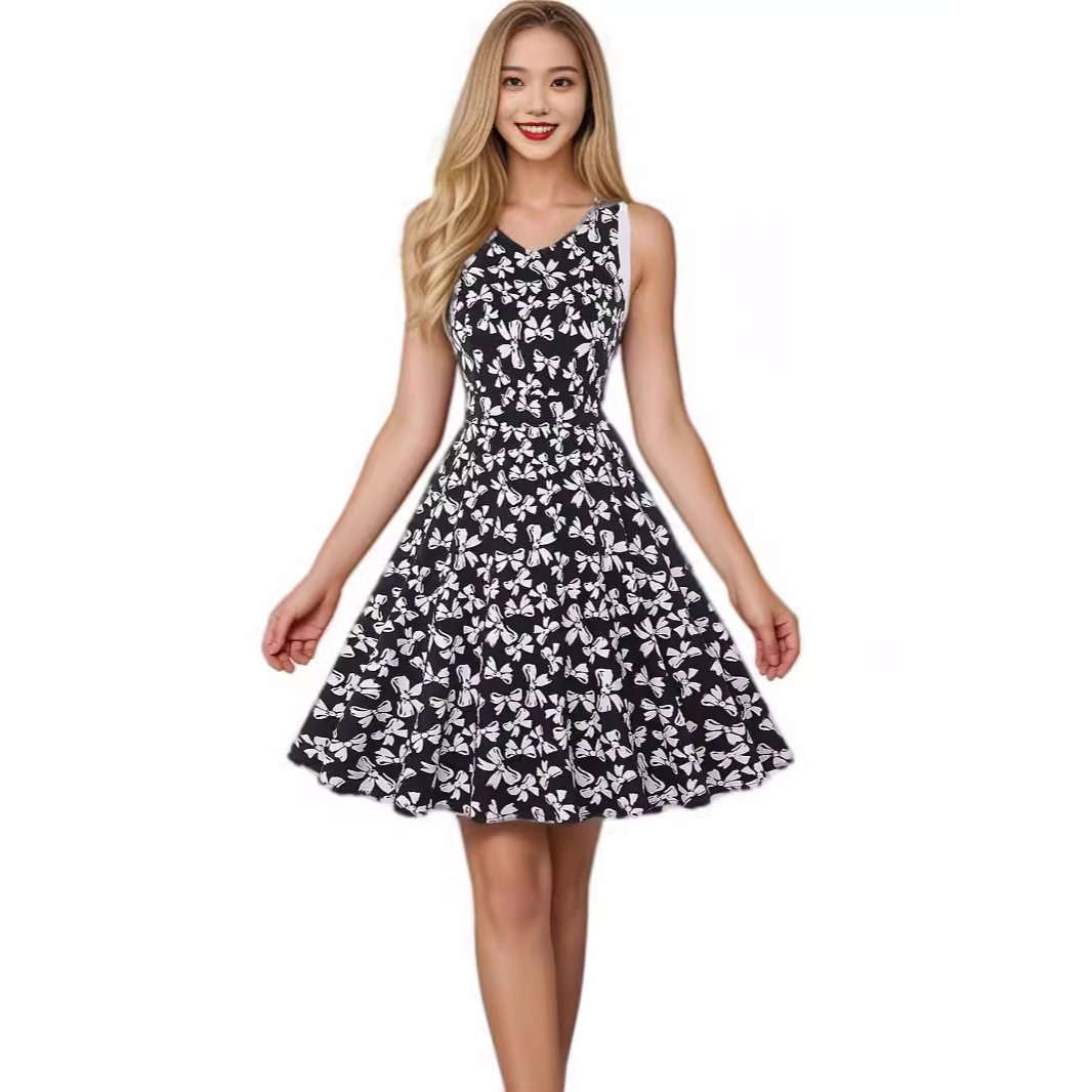 Wholesale price summer new bohemian style elegant floral sleeveless high quality printed casual dresses