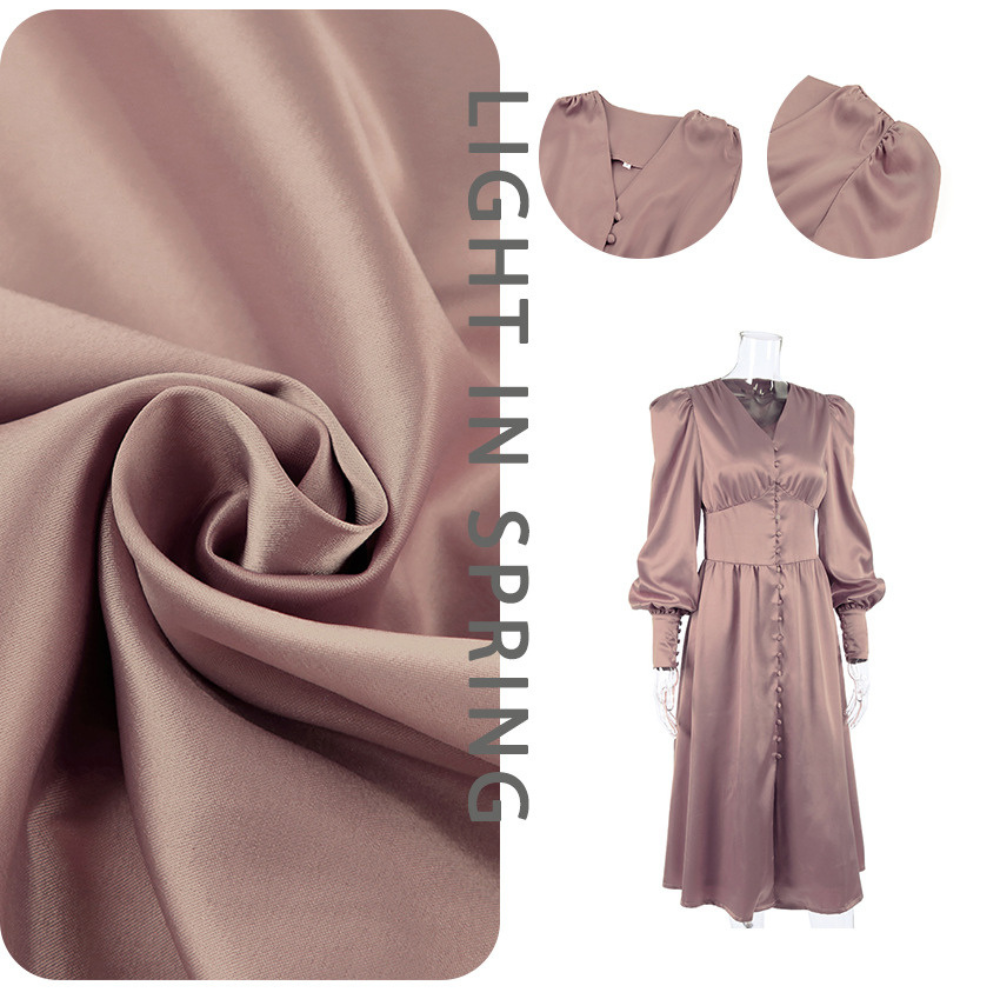 WanBao Design Dresses Women V Neck Lantern Sleeve Button Up Long Satin Slim A Line Dress